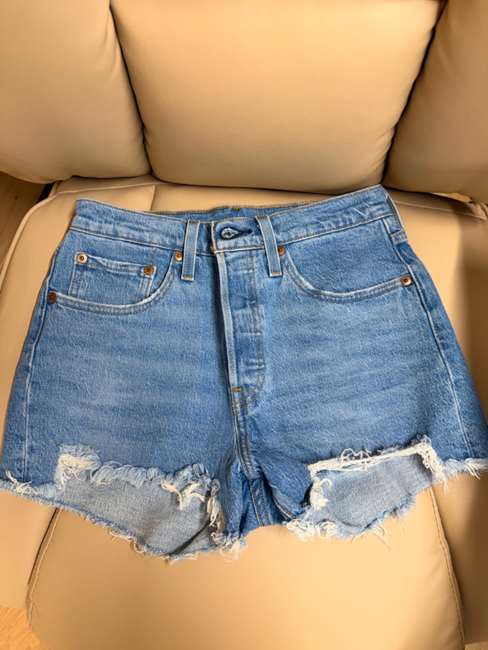 Levi’s 501 Original Denim Shorts Women W27 High Rise Cutoff Frayed Hem